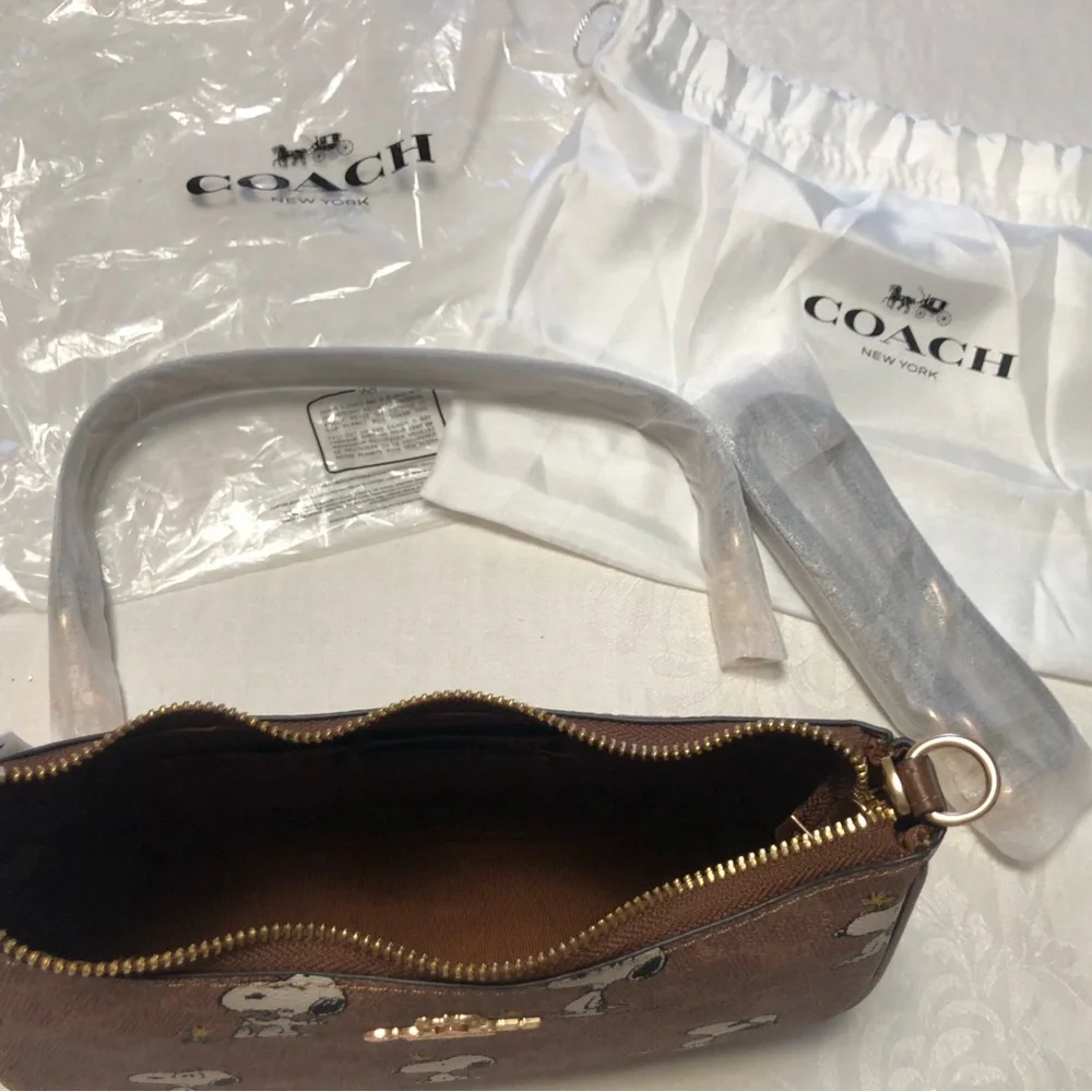 Coach Brown Snoopy & Woodstock Printed Teri mini Crossbody - Picture 3 of 7